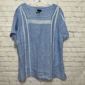 Talbots Plus Linen Peasant Top